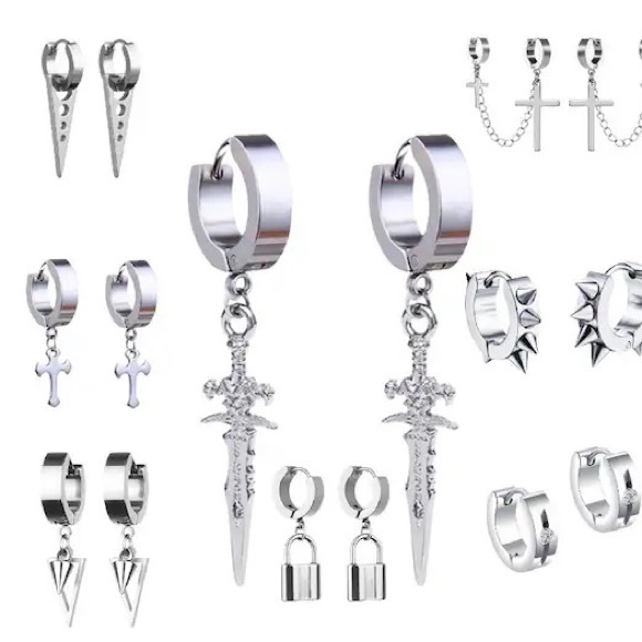 Punk Stainless Steel Mens Hoop Earrings Round Cross Gothic Hip Hop Ear Jewelry - Picture 1 of 9